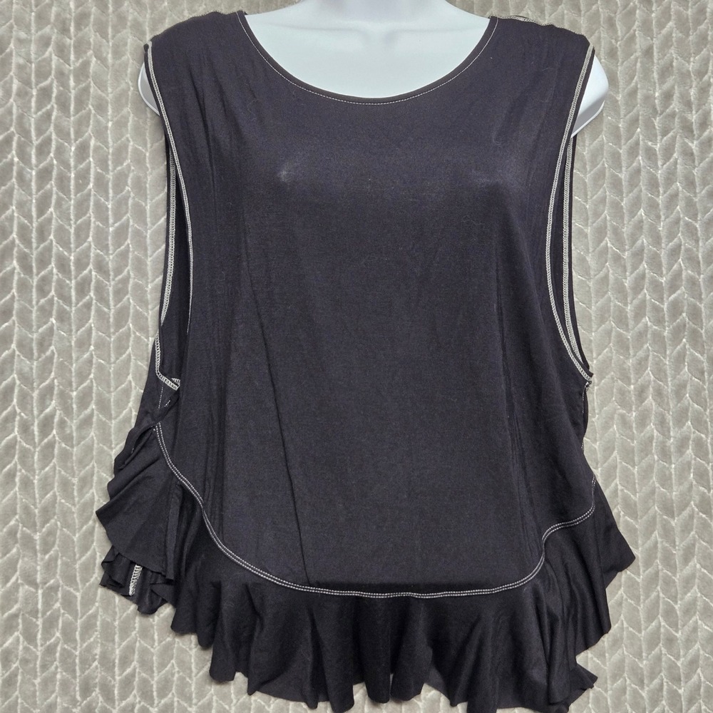 We The Free People Womens Black Uptown Ruffle V Hem Sleeveless Top Size M Peplum